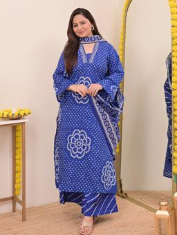 Gahan - Womens Blue Rayon Blend Printed Straight Kurta and Palazzo with Dupatta