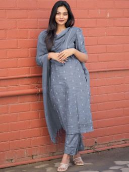 Gahan - Womens Blue Rayon Blend Printed Straight Kurta and Pant with Dupatta