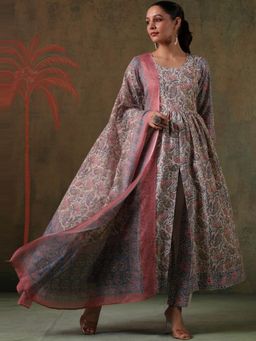 Gahan - Womens White Rayon Blend Printed Anarkali Kurta & Pant with Dupatta