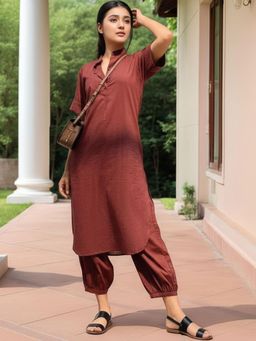 Gahan - Womens Brown Rayon Blend Solid Straight Co-Ord Set