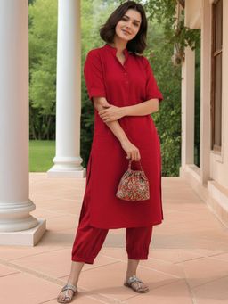 Gahan - Womens Red Rayon Blend Solid Straight Leggings