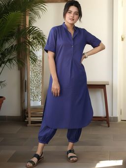 Gahan - Womens Blue Rayon Blend Solid Straight Co-Ord Set