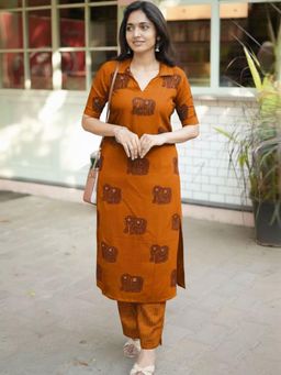 Gahan - Womens Orange Rayon Blend Printed Straight Kurta with Pant