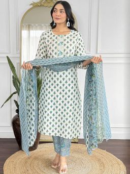 Gahan - Womens White Rayon Blend Printed Straight Kurta and Pant with Dupatta
