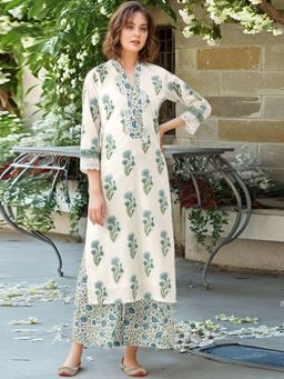 Gahan - Womens White Rayon Blend Printed Straight Kurta with Palazzo