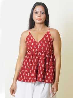 Gahan - Womens Red Rayon Blend Printed Straight Short Tunic