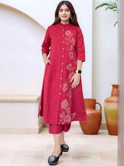Gahan - Womens Plus Size Red Rayon Blend Printed A-Line Kurta with Pant