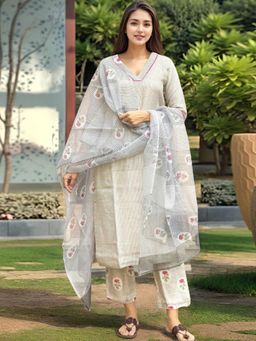 Gahan - Womens Off White Rayon Blend Printed Straight Kurta and Pant with Dupatta