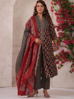 Gahan - Womens Black Rayon Blend Printed Kurta and Pant with Dupatta