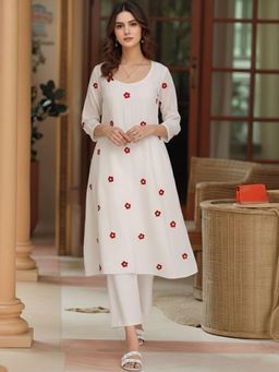 Gahan - Womens White Rayon Blend Printed A-Line Kurta with Pant
