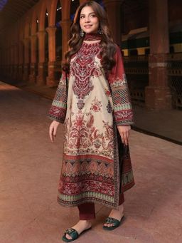 Gahan - Womens Maroon Rayon Blend Printed Straight Kurta and Pant with Dupatta