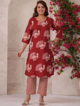 Gahan - Womens Red Rayon Blend Printed Straight Kurta with Pant