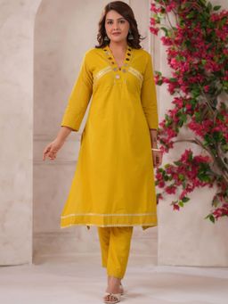 Gahan - Womens Yellow Rayon Blend Solid A-Line Kurta with Pant