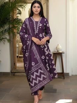 Gahan - Womens Violet Rayon Blend Printed A-Line Kurta and Pant with Dupatta