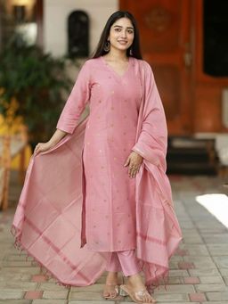 Gahan - Womens Pink Rayon Blend Printed Straight Kurta and Pant with Dupatta