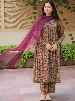 Gahan - Womens Plus Size Purple Rayon Blend Printed A-Line Kurta and Pant with Dupatta