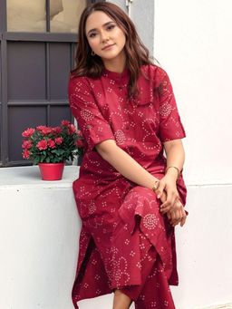 Gahan - Womens Red Rayon Blend Printed Straight Kurta with Palazzo