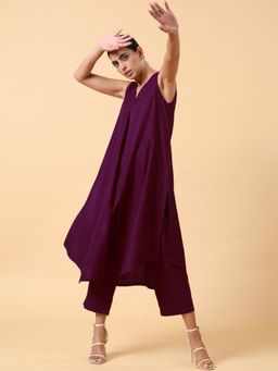 Gahan - Womens Wine Rayon Blend Solid Straight Kurta with Pant