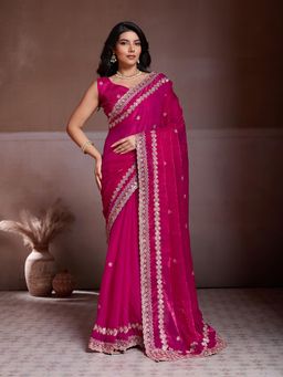 Gahan - Pink Fendy Chiffon Embroidery Work Saree with Unstitched Blouse