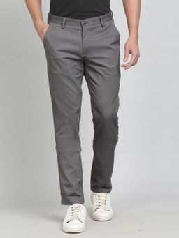 JadeBlue - Dark Grey Cotton Stretch Textured Casual Trouser