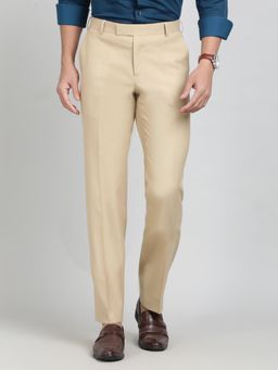 JadeBlue - Khaki Poly Viscose Solid Formal Trouser