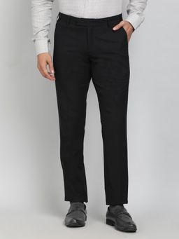 JadeBlue - Black Poly Viscose Solid Formal Trouser