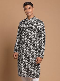 Vastramay - Mens Black & White Pure Cotton Kurta