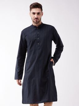 Vastramay - Mens Navy Blue Cotton Blend Kurta