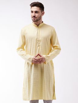 Vastramay - Mens Yellow Cotton Blend Kurta