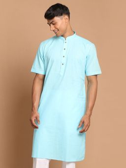 Vastramay - Mens Aqua Cotton Linen Kurta