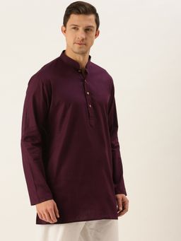 Vastramay - Mens Purple Cotton Linen Short Kurta