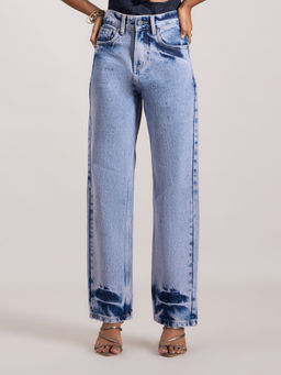 MIXT by Nykaa Fashion - Blue Solid Pink Washed Straight Fit Denim Pant