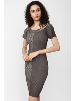 Van Heusen - Women Black Stripe Thigh-length Casual Dress