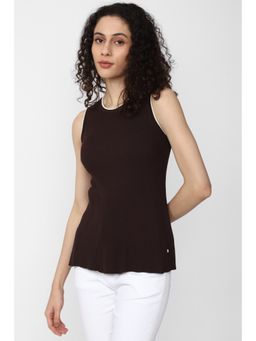 Van Heusen - Women Brown Textured Casual Round Neck Top