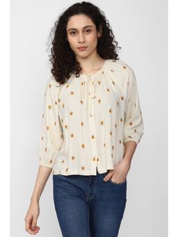 Van Heusen - Women Cream Print Casual Round Neck Top