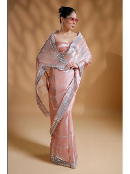 HANDME - Luxurious Embroidered Pre-Draped Saree with Unstitched Blouse