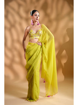 HANDME - Radiant Georgette Pre-Draped Saree with Embroidered Unstitched Blouse