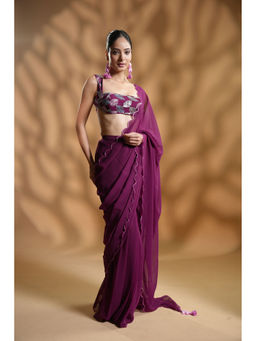 HANDME - Graceful One-Minute Saree with Intricately Embroidered Unstitched Blouse