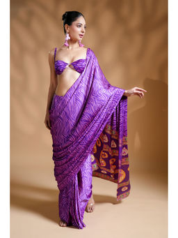 HANDME - Exquisite Premium Satin Pre-Draped Saree with Designer Unstitched Blouse