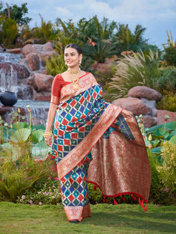 Manohari - Banarasi Woven Multi-Color Saree with Unstitched Blouse