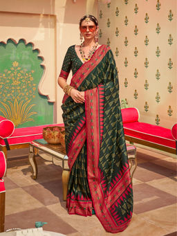 Elora - Pure Sigma Silk Printed Saree (Dark Green)