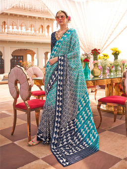Elora - Pure Sigma Silk Printed Saree (Aqua Blue)