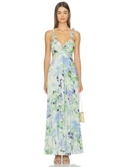 ASTR the Label - Emese Women's Floral Pleated Chiffon Maxi Dress Green