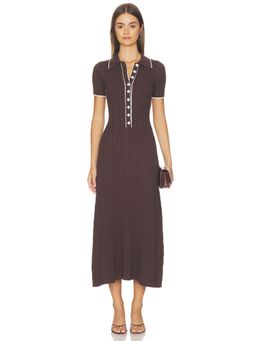 Anna Quan - Women's Ribbed Cotton Polo Neck Button Midi Dress Brown