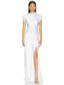 Anna Quan - Martha Women's Lace Trim Satin Maxi Dress Ivory