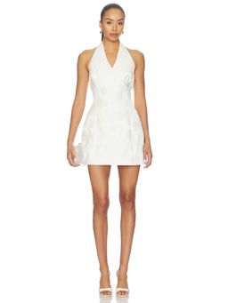 Anna Quan - Jacquard Women's Halter Neck Mini Dress Ivory