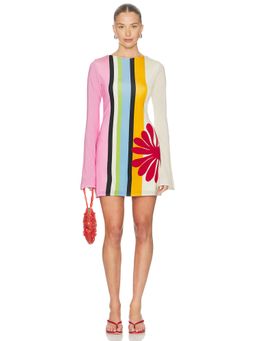 Cala de la Cruz - Slinky Jersey Women's Striped Floral Mini Dress Multi-Color