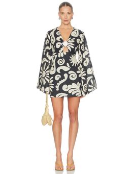 Cala de la Cruz - Ceramic Hardware Women's Printed Linen Mini Dress Black