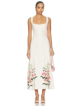 Clea - Charlie Pleat Women's Sleeveless Square Neck Midi Dress Off White