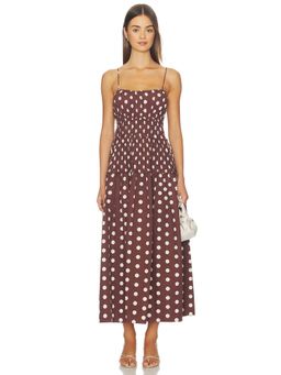 Juillet - Amelia Women's Smocked Polka Dots Midi Dress Brown